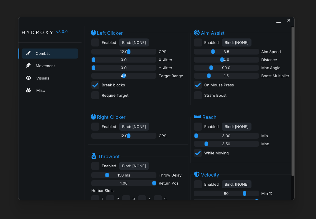 Screenshot of the main combat modules