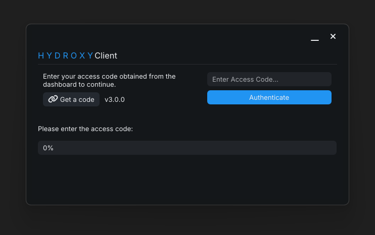 Screenshot of the authentication screen